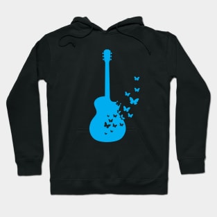 Acoustic Guitar Silhouette Turning Into Butterflies Blue Hoodie